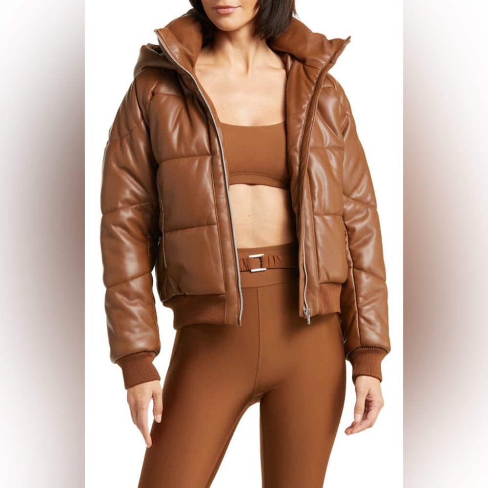 Alo Faux Leather Boss Puffer jacket in cinnamon brown L - Picture 8 of 14